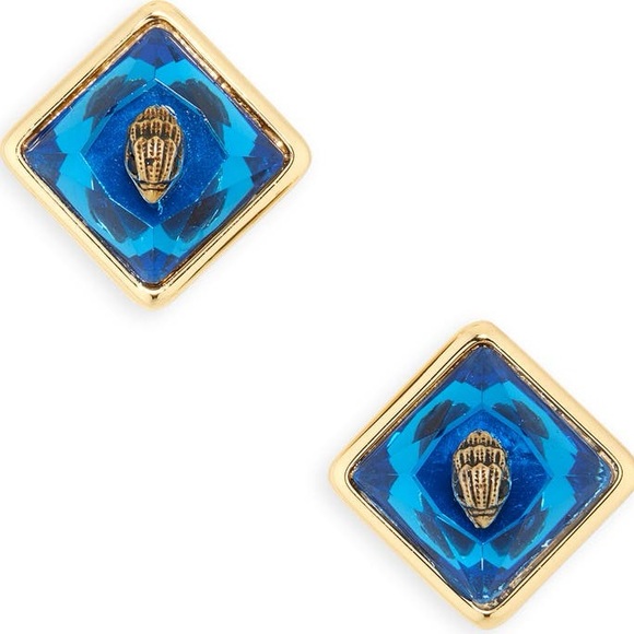 Kurt Geiger London Gold and Blue Square Earrings - Picture 1 of 6